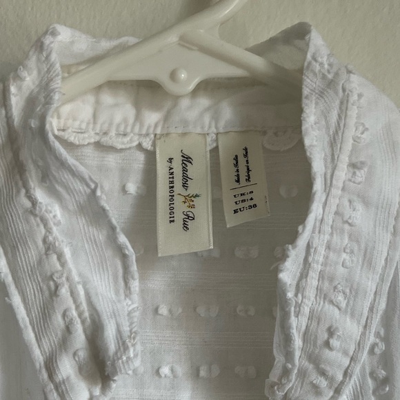 SMALL Anthropologie Meadow Rue white vintage blouse ruffle at sleeve white - Picture 3 of 4
